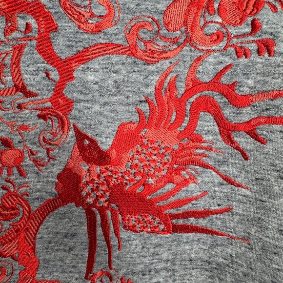 Elizabeth & James Gray Oversized Cropped Sweater Red Embroidery Cotton Blend SzM - Picture 4 of 8